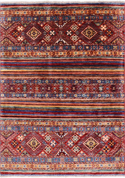 Khorjin Persian Gabbeh Hand Knotted Wool Rug - 4' 0" X 5' 8" - Golden Nile