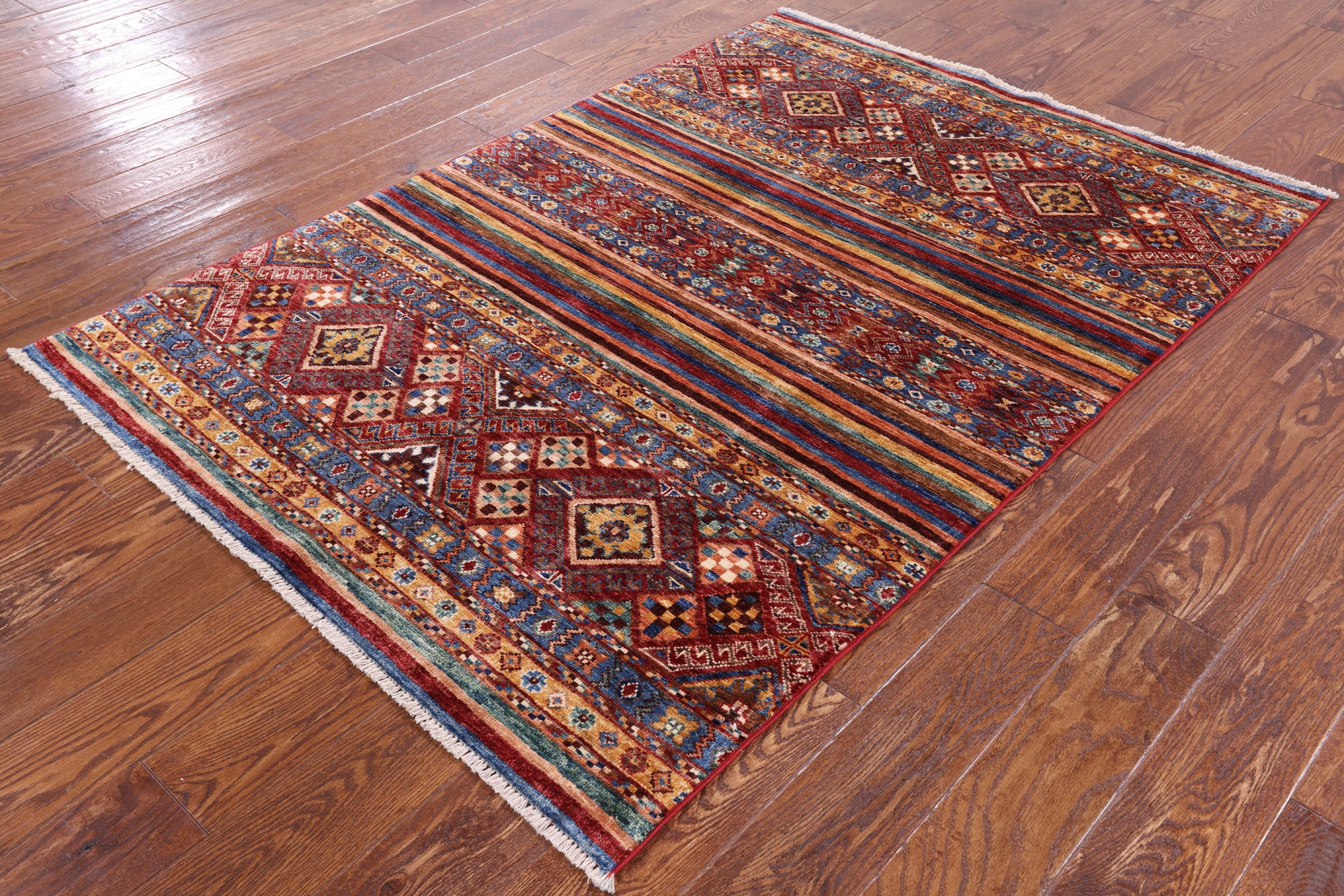 Khorjin Persian Gabbeh Hand Knotted Wool Rug - 4' 0" X 5' 8" - Golden Nile