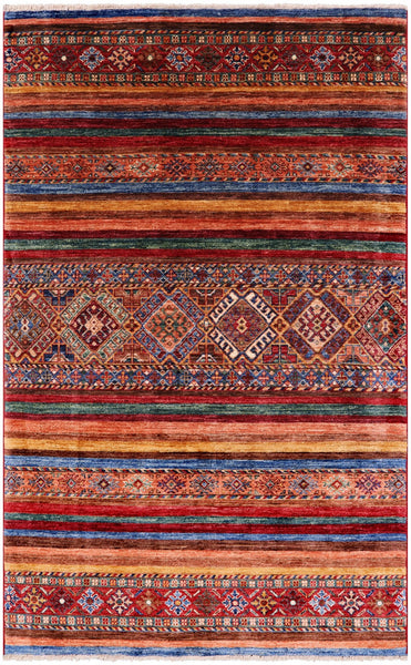 Khorjin Persian Gabbeh Hand Knotted Wool Rug - 3' 11" X 6' 4" - Golden Nile