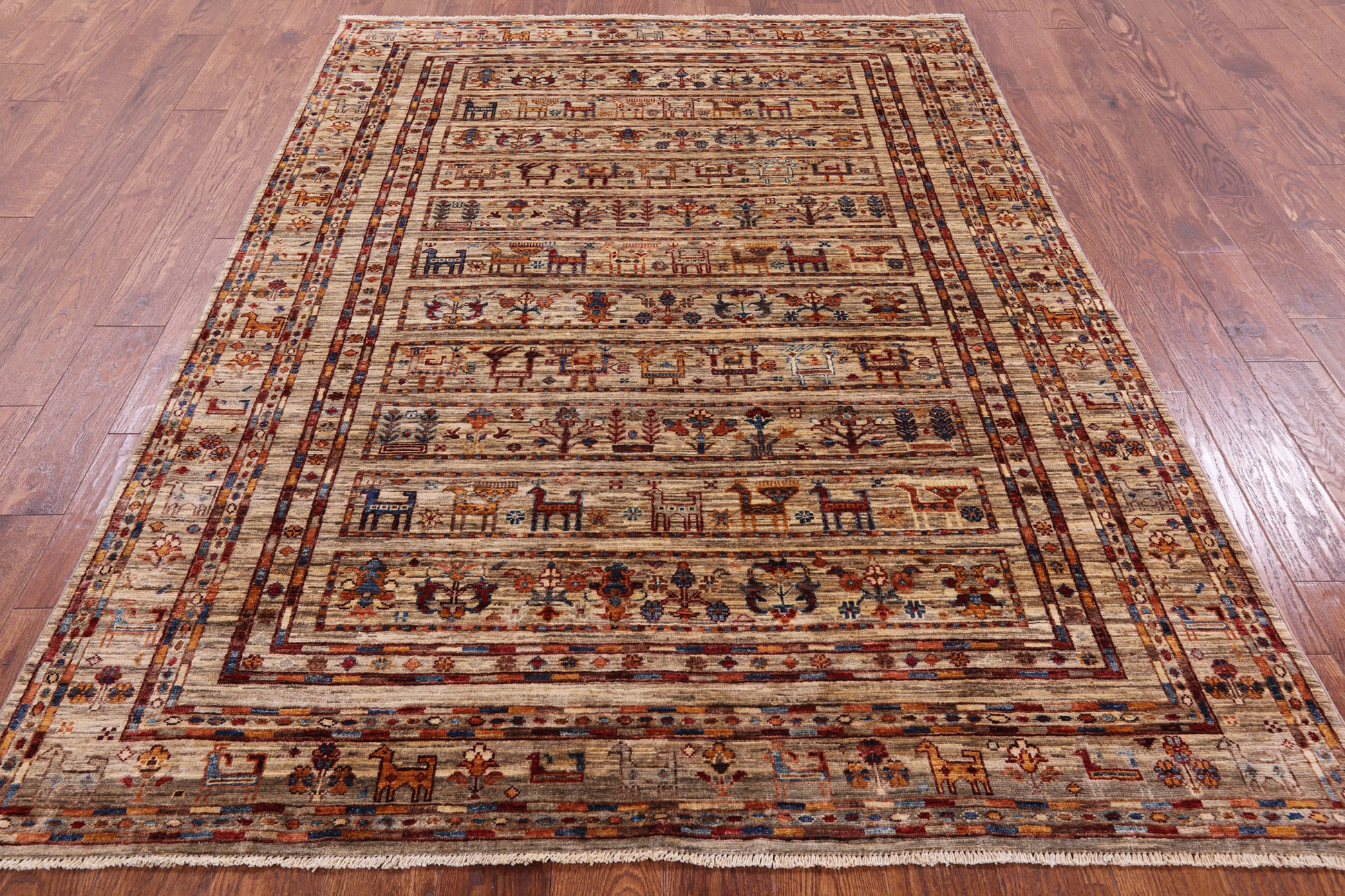 Tribal Persian Gabbeh Hand Knotted Wool Rug - 5' 6" X 7' 8" - Golden Nile