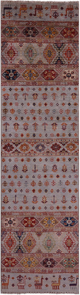 Khorjin Persian Gabbeh Handmade Wool Runner Rug - 2' 7" X 9' 8" - Golden Nile