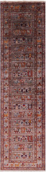 Tribal Persian Gabbeh Handmade Wool Runner Rug - 2' 7" X 9' 9" - Golden Nile