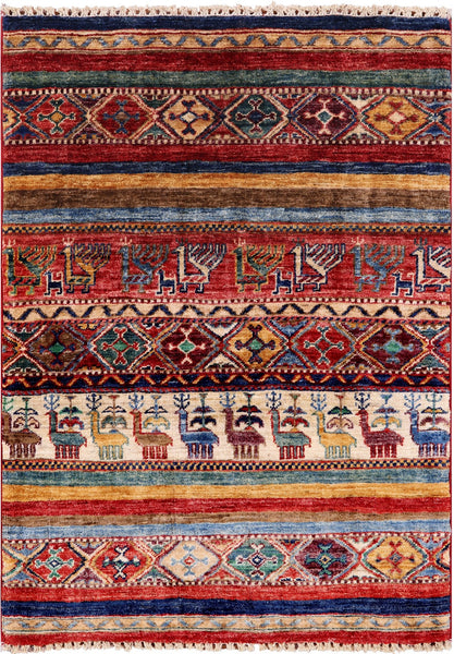 Khorjin Persian Gabbeh Hand Knotted Wool Rug - 2' 8" X 3' 8" - Golden Nile