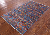 Blue Tribal Persian Gabbeh Hand Knotted Wool Rug - 2' 11" X 4' 11" - Golden Nile