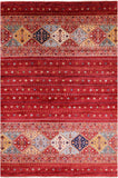 Red Khorjin Persian Gabbeh Handmade Wool Rug - 6' 8" X 9' 10" - Golden Nile
