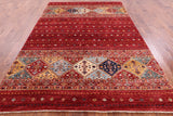 Red Khorjin Persian Gabbeh Handmade Wool Rug - 6' 8" X 9' 10" - Golden Nile