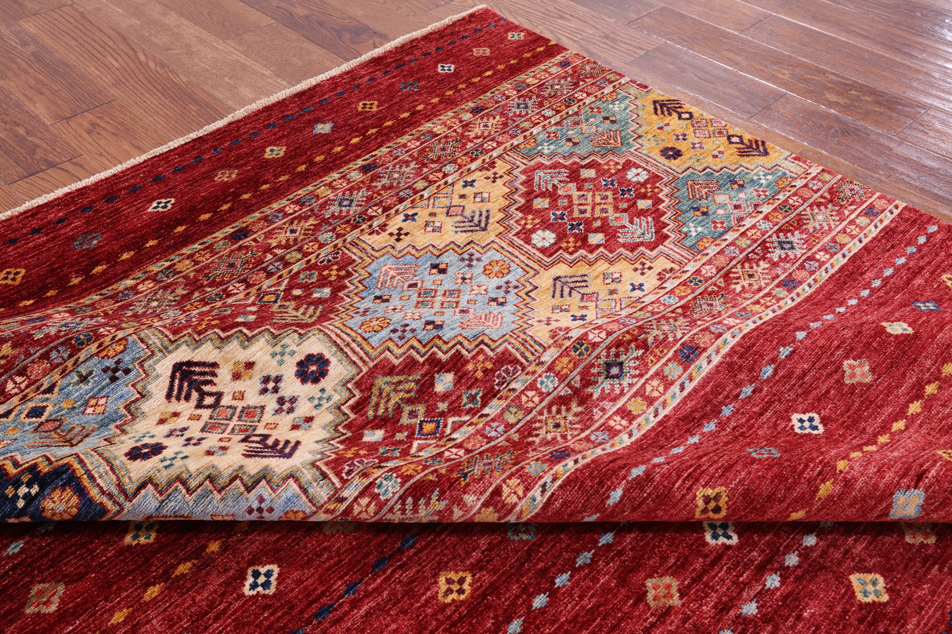 Red Khorjin Persian Gabbeh Handmade Wool Rug - 6' 8" X 9' 10" - Golden Nile