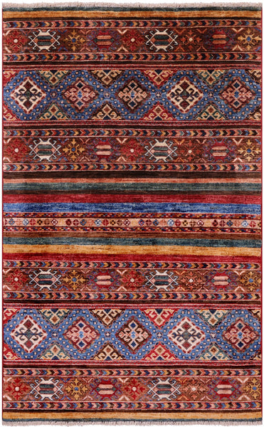 Khorjin Persian Gabbeh Hand Knotted Wool Rug - 3' 4" X 5' 4" - Golden Nile