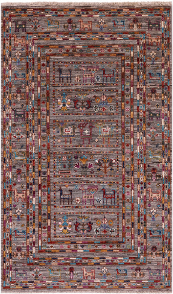 Tribal Persian Gabbeh Handmade Wool Runner Rug - 3' 3" X 5' 5" - Golden Nile
