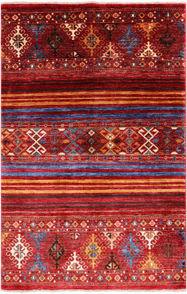 Khorjin Persian Gabbeh Hand Knotted Wool Rug - 3' 2" X 5' 0" - Golden Nile