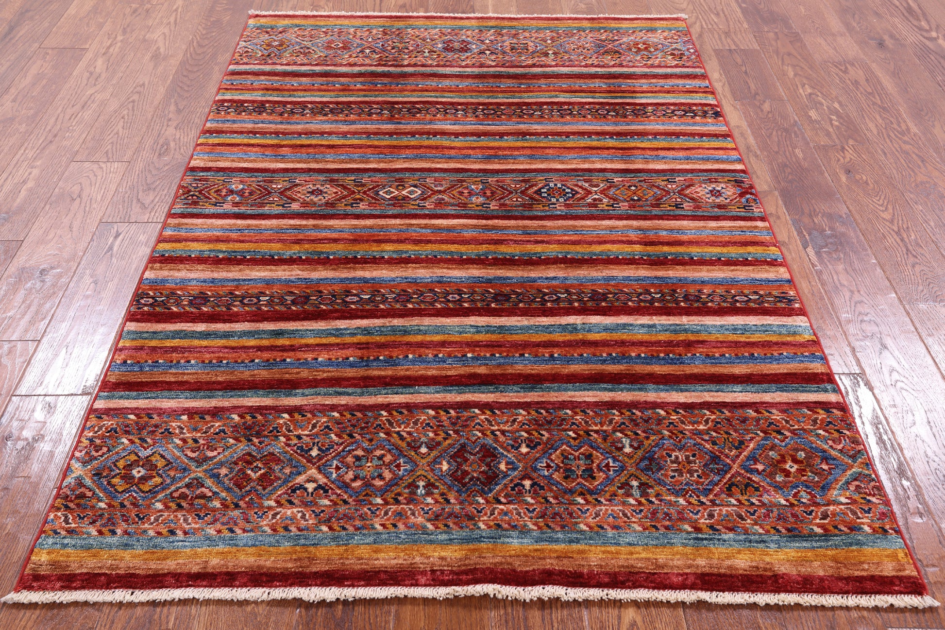 Khorjin Persian Gabbeh Handmade Wool Rug - 4' 0" X 5' 10" - Golden Nile