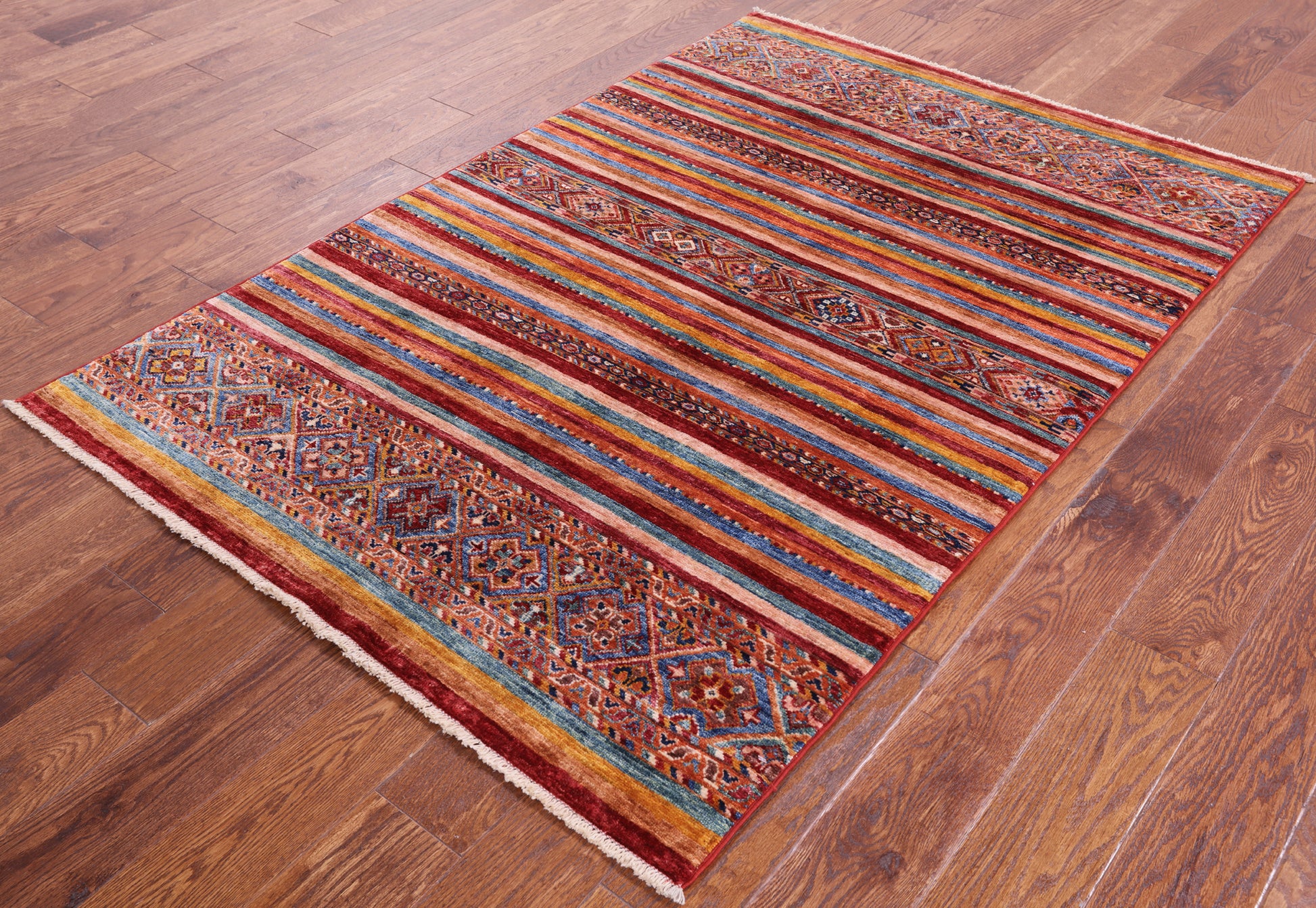 Khorjin Persian Gabbeh Handmade Wool Rug - 4' 0" X 5' 10" - Golden Nile
