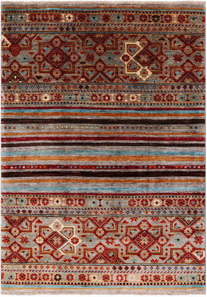 Khorjin Persian Gabbeh Hand Knotted Wool Rug - 3' 4" X 4' 9" - Golden Nile