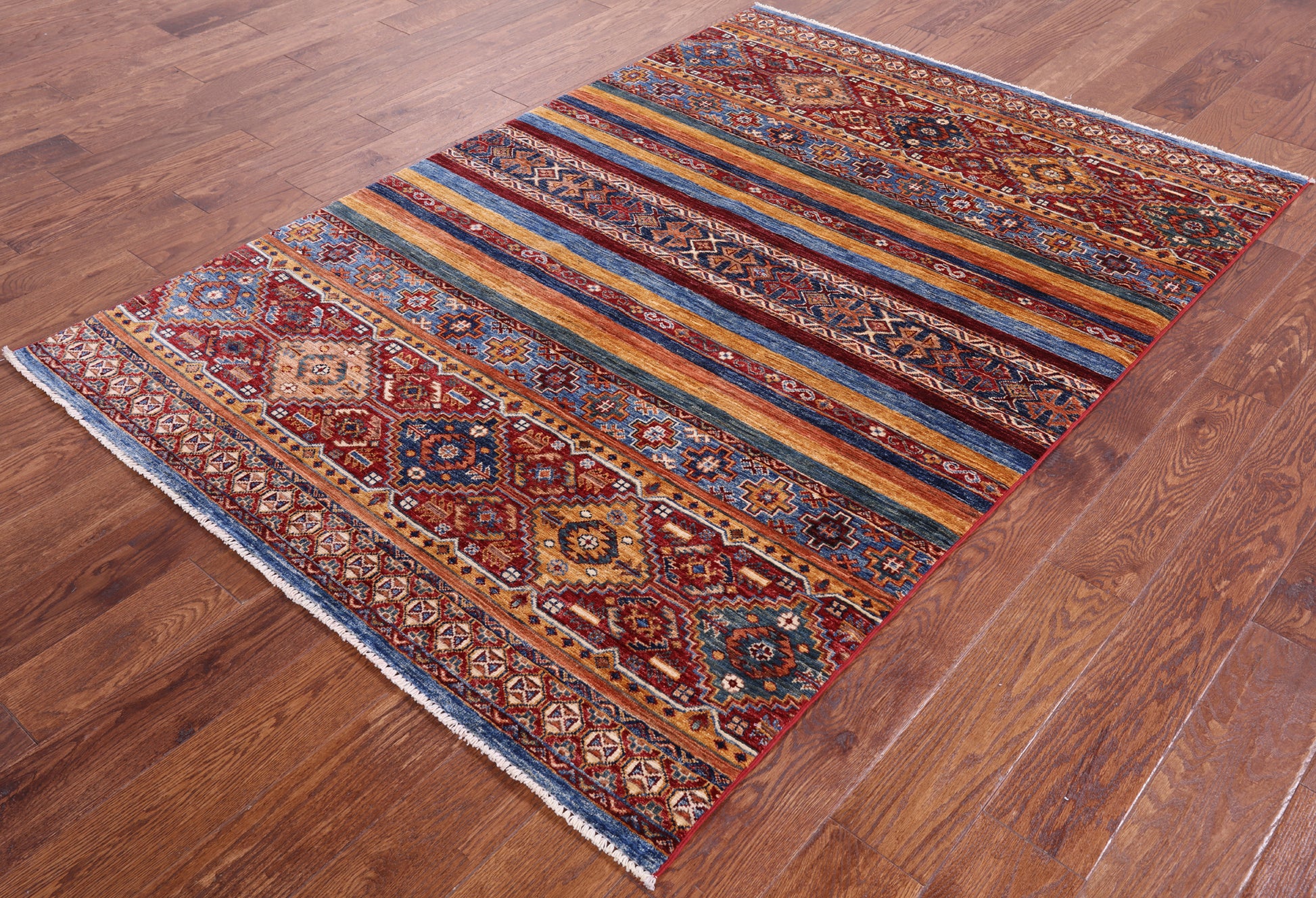 Khorjin Persian Gabbeh Hand Knotted Wool Rug - 4' 7" X 6' 8" - Golden Nile