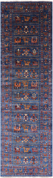 Tribal Persian Gabbeh Handmade Wool Runner Rug - 2' 9" X 9' - Golden Nile