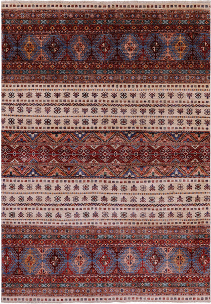 Ivory Khorjin Persian Gabbeh Hand Knotted Wool Rug - 5' 8" X 8' 1" - Golden Nile