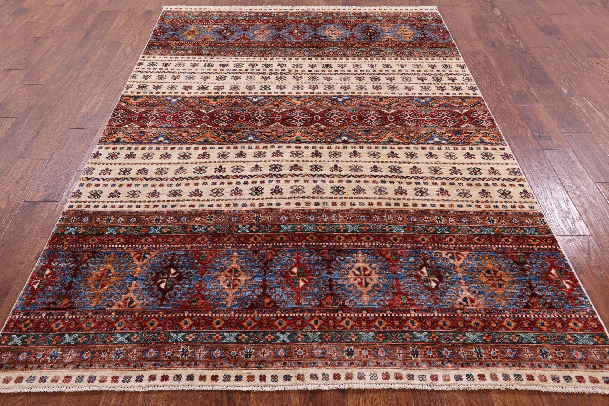 Ivory Khorjin Persian Gabbeh Hand Knotted Wool Rug - 5' 8" X 8' 1" - Golden Nile