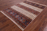Ivory Khorjin Persian Gabbeh Hand Knotted Wool Rug - 5' 8" X 8' 1" - Golden Nile
