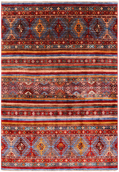 Khorjin Persian Gabbeh Hand Knotted Wool Rug - 4' 0" X 5' 11" - Golden Nile