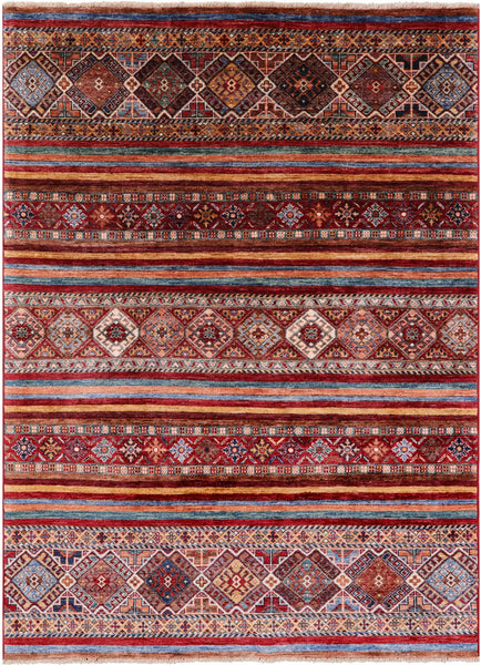 Khorjin Persian Gabbeh Handmade Wool Rug - 4' 10" X 6' 7" - Golden Nile