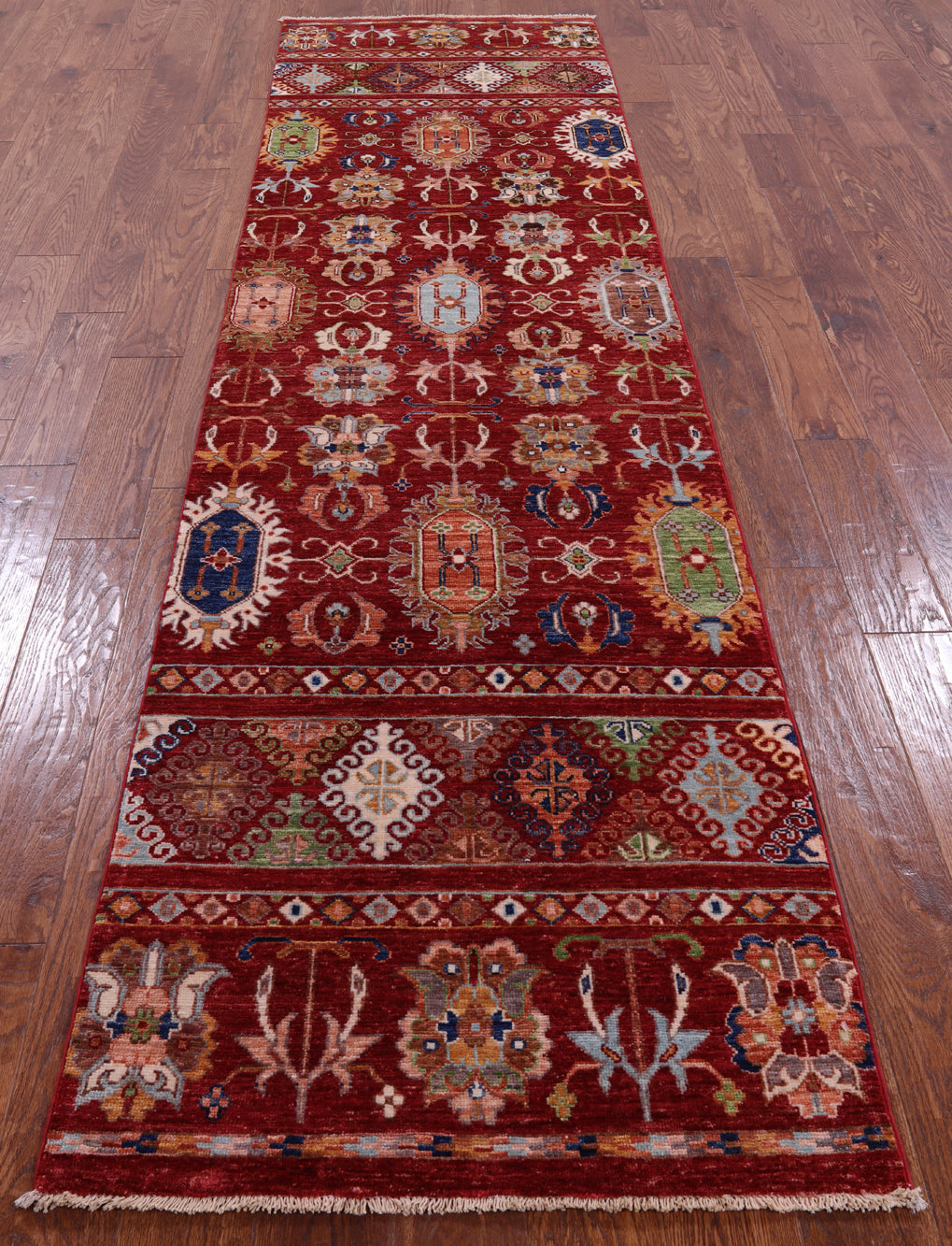 Red Khorjin Persian Gabbeh Hand Knotted Wool Runner Rug - 2' 9" X 10' 5" - Golden Nile