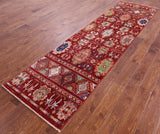 Red Khorjin Persian Gabbeh Hand Knotted Wool Runner Rug - 2' 9" X 10' 5" - Golden Nile