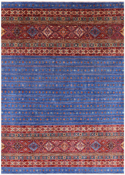 Blue Tribal Khorjin Persian Gabbeh Hand Knotted Wool Rug - 8' 1" X 11' 4" - Golden Nile