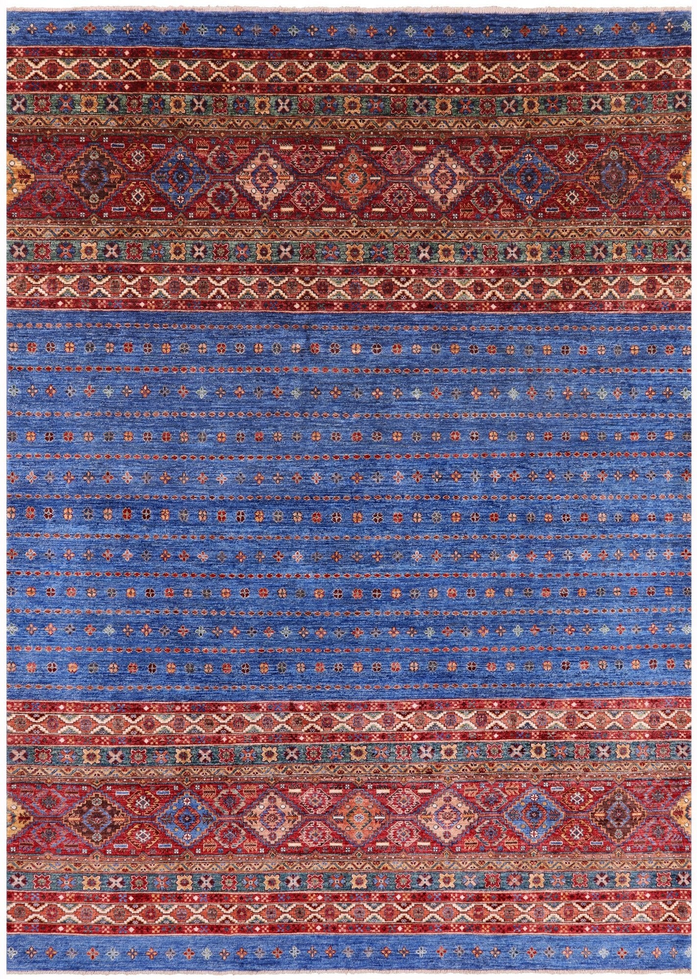 Blue Tribal Khorjin Persian Gabbeh Hand Knotted Wool Rug - 8' 1" X 11' 4" - Golden Nile