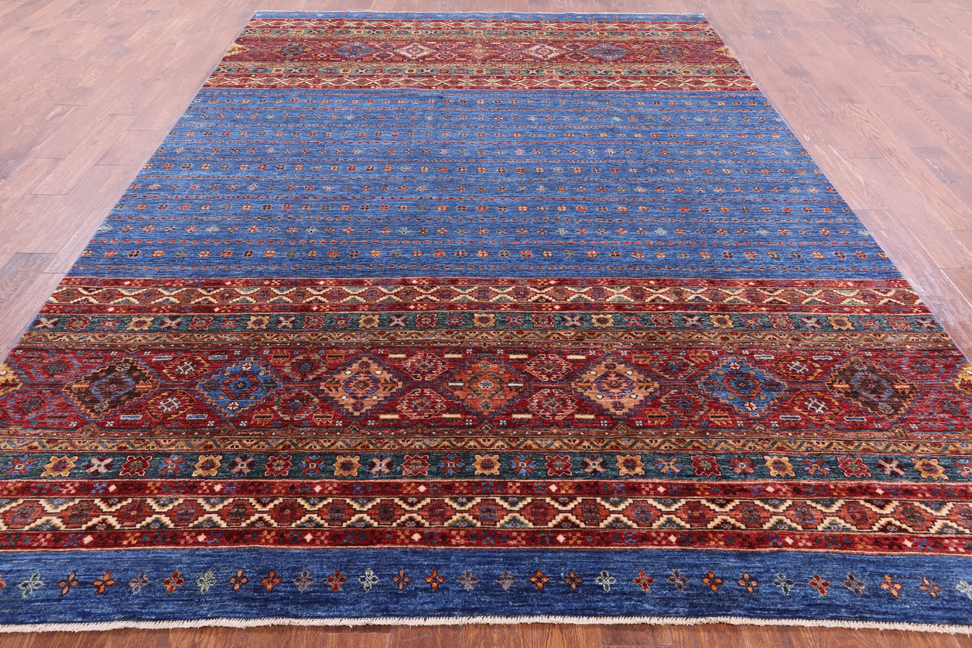 Blue Tribal Khorjin Persian Gabbeh Hand Knotted Wool Rug - 8' 1" X 11' 4" - Golden Nile