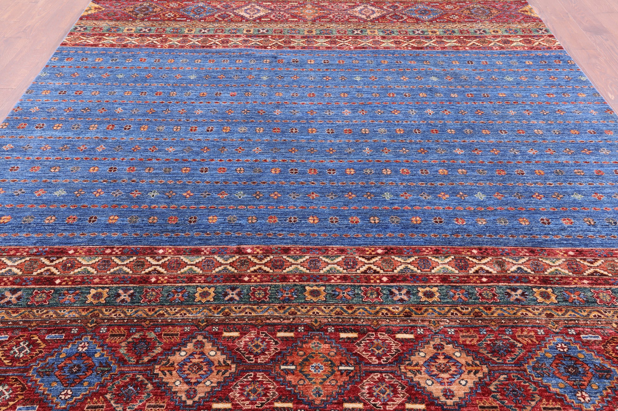 Blue Tribal Khorjin Persian Gabbeh Hand Knotted Wool Rug - 8' 1" X 11' 4" - Golden Nile