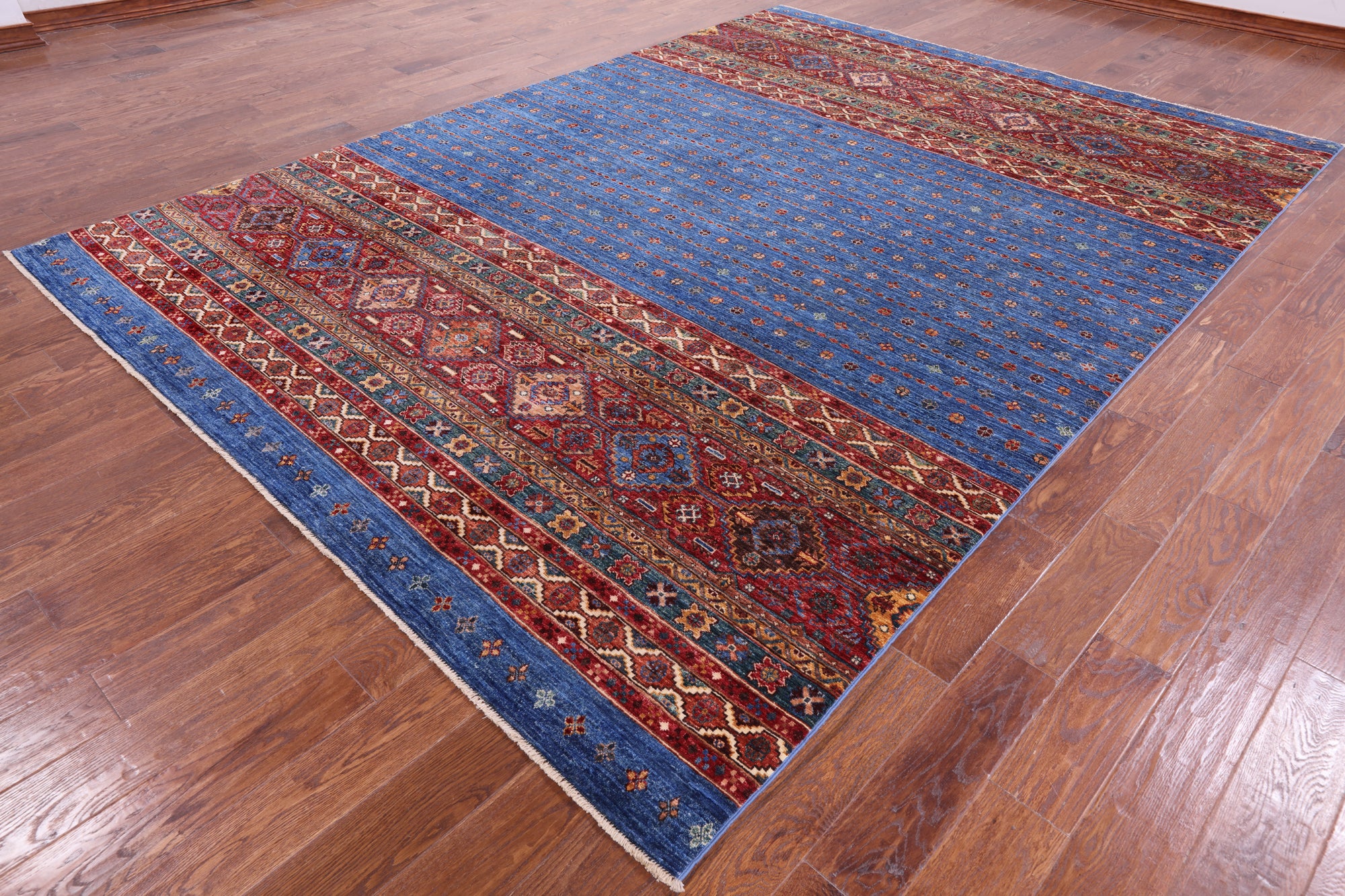 Blue Tribal Khorjin Persian Gabbeh Hand Knotted Wool Rug - 8' 1" X 11' 4" - Golden Nile