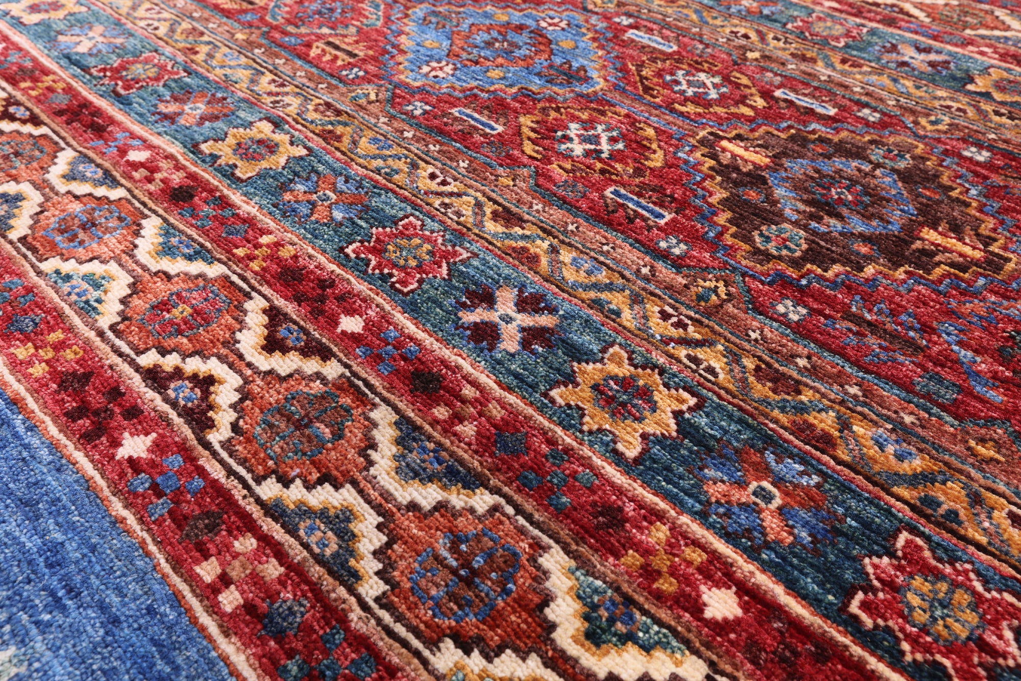Blue Tribal Khorjin Persian Gabbeh Hand Knotted Wool Rug - 8' 1" X 11' 4" - Golden Nile