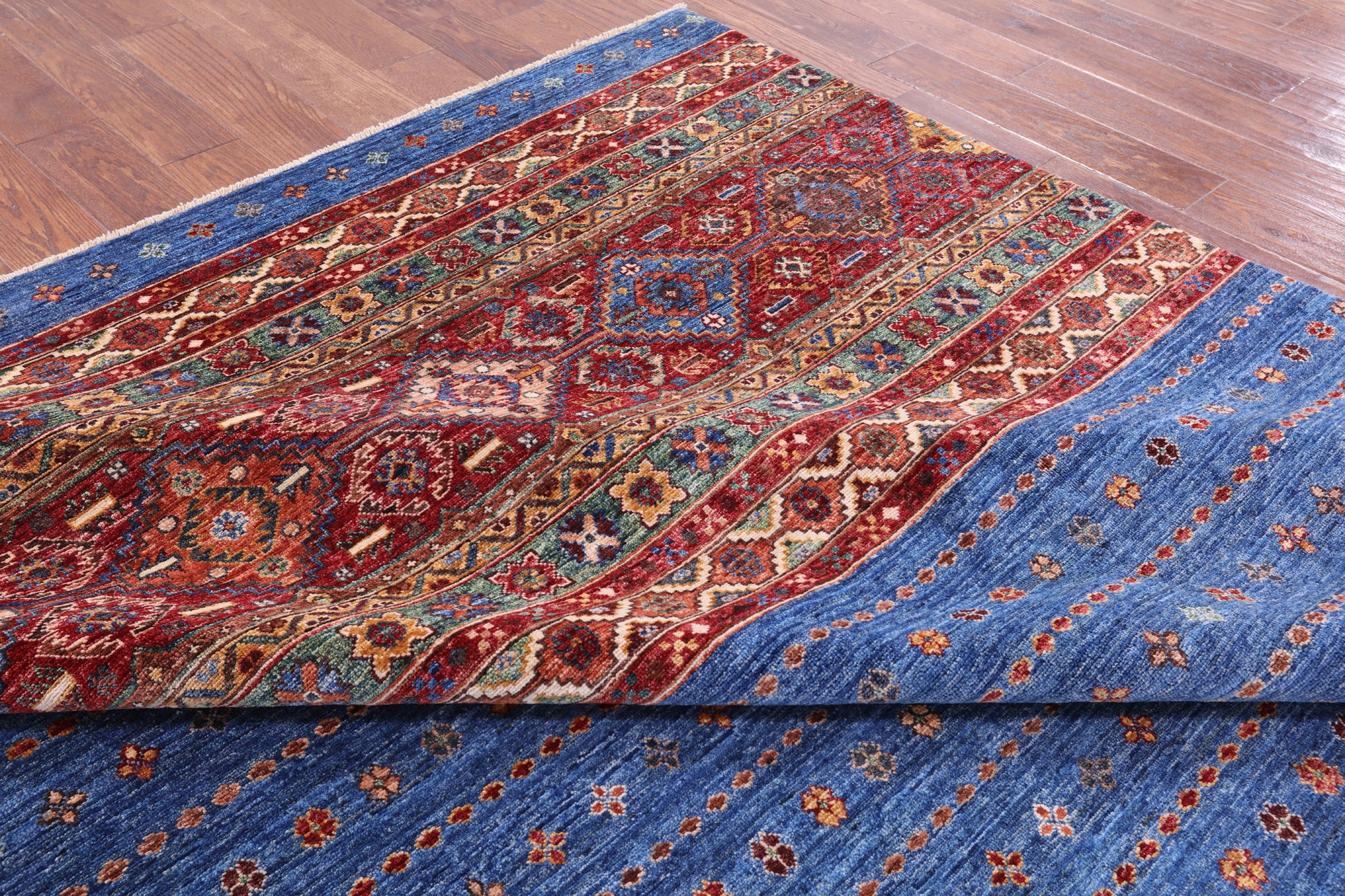Blue Tribal Khorjin Persian Gabbeh Hand Knotted Wool Rug - 8' 1" X 11' 4" - Golden Nile