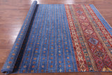 Blue Tribal Khorjin Persian Gabbeh Hand Knotted Wool Rug - 8' 1" X 11' 4" - Golden Nile