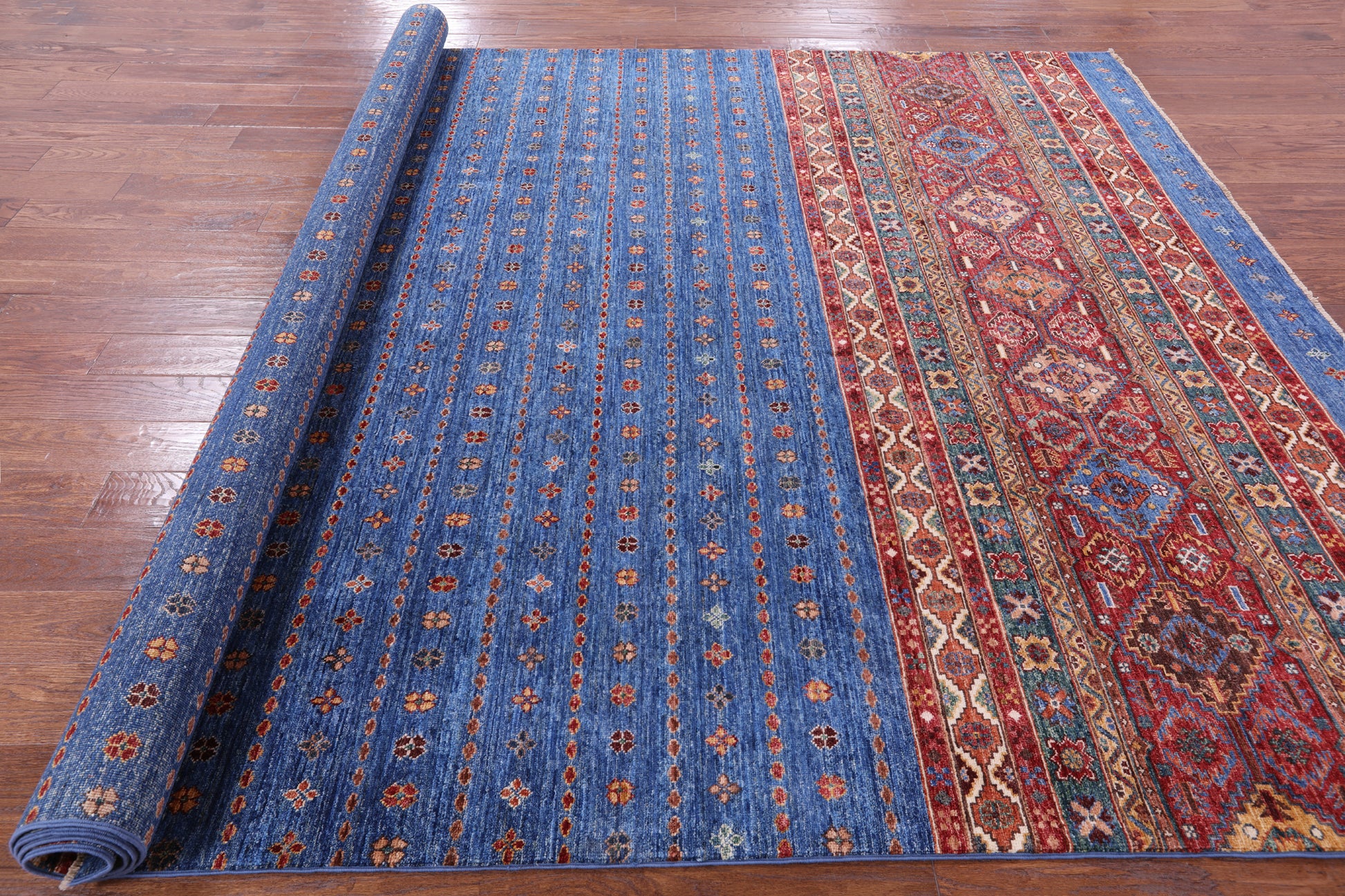 Blue Tribal Khorjin Persian Gabbeh Hand Knotted Wool Rug - 8' 1" X 11' 4" - Golden Nile