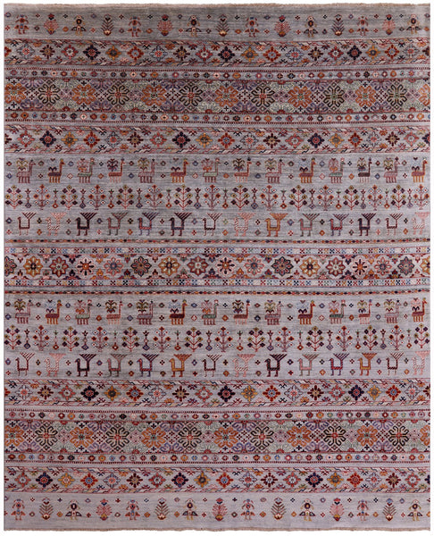 Tribal Persian Gabbeh Hand Knotted Wool Rug - 8' X 9' 9" - Golden Nile