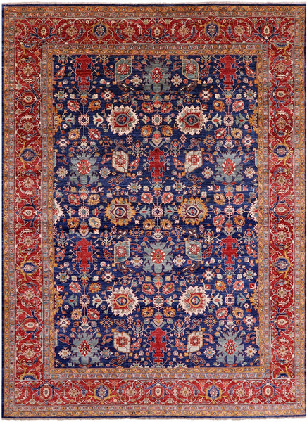 Blue Persian Fine Serapi Hand Knotted Wool Rug - 9' 10" X 13' 7" - Golden Nile