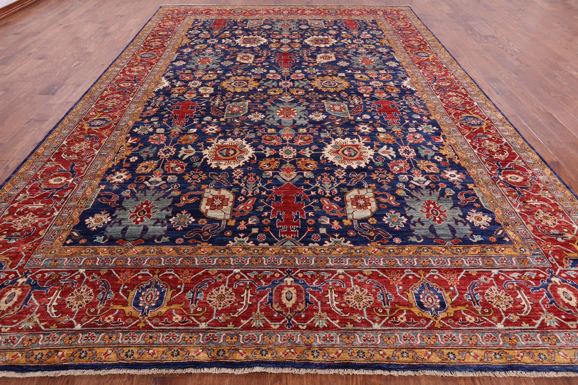 Blue Persian Fine Serapi Hand Knotted Wool Rug - 9' 10" X 13' 7" - Golden Nile