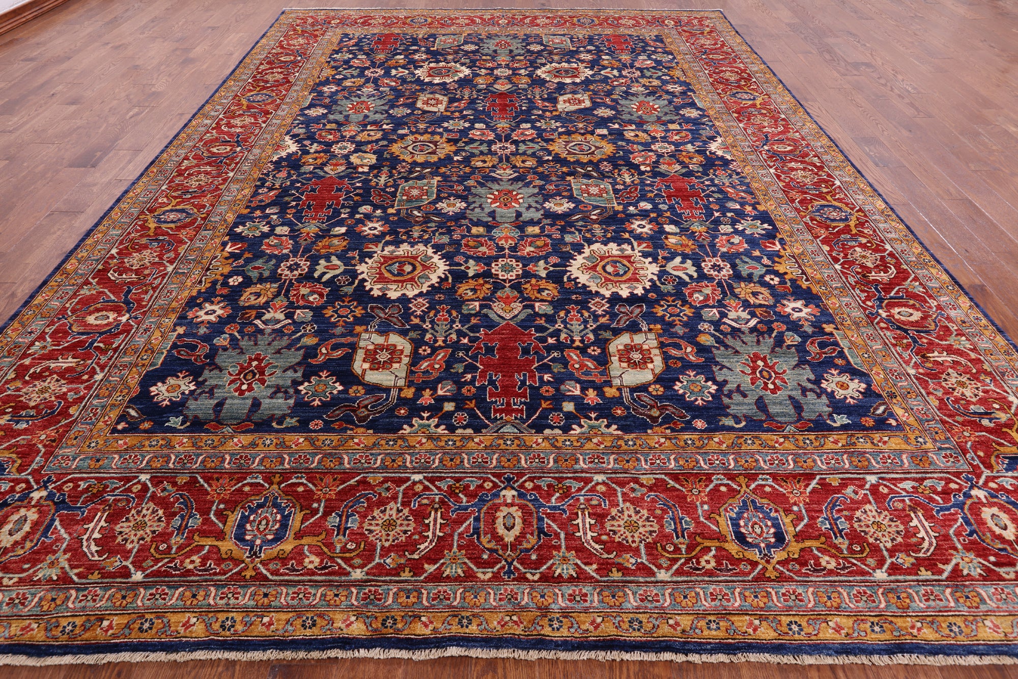 Blue Persian Fine Serapi Hand Knotted Wool Rug - 9' 10" X 13' 7" - Golden Nile