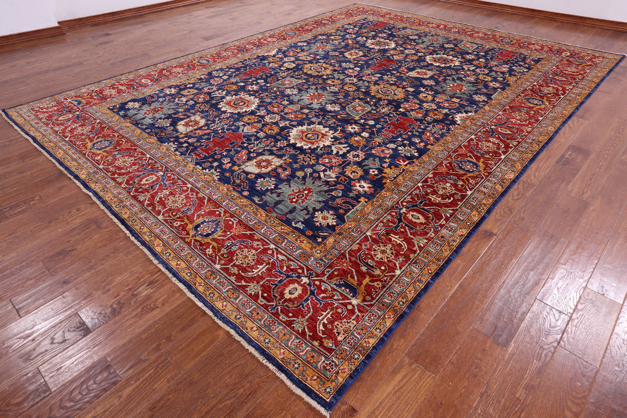 Blue Persian Fine Serapi Hand Knotted Wool Rug - 9' 10" X 13' 7" - Golden Nile