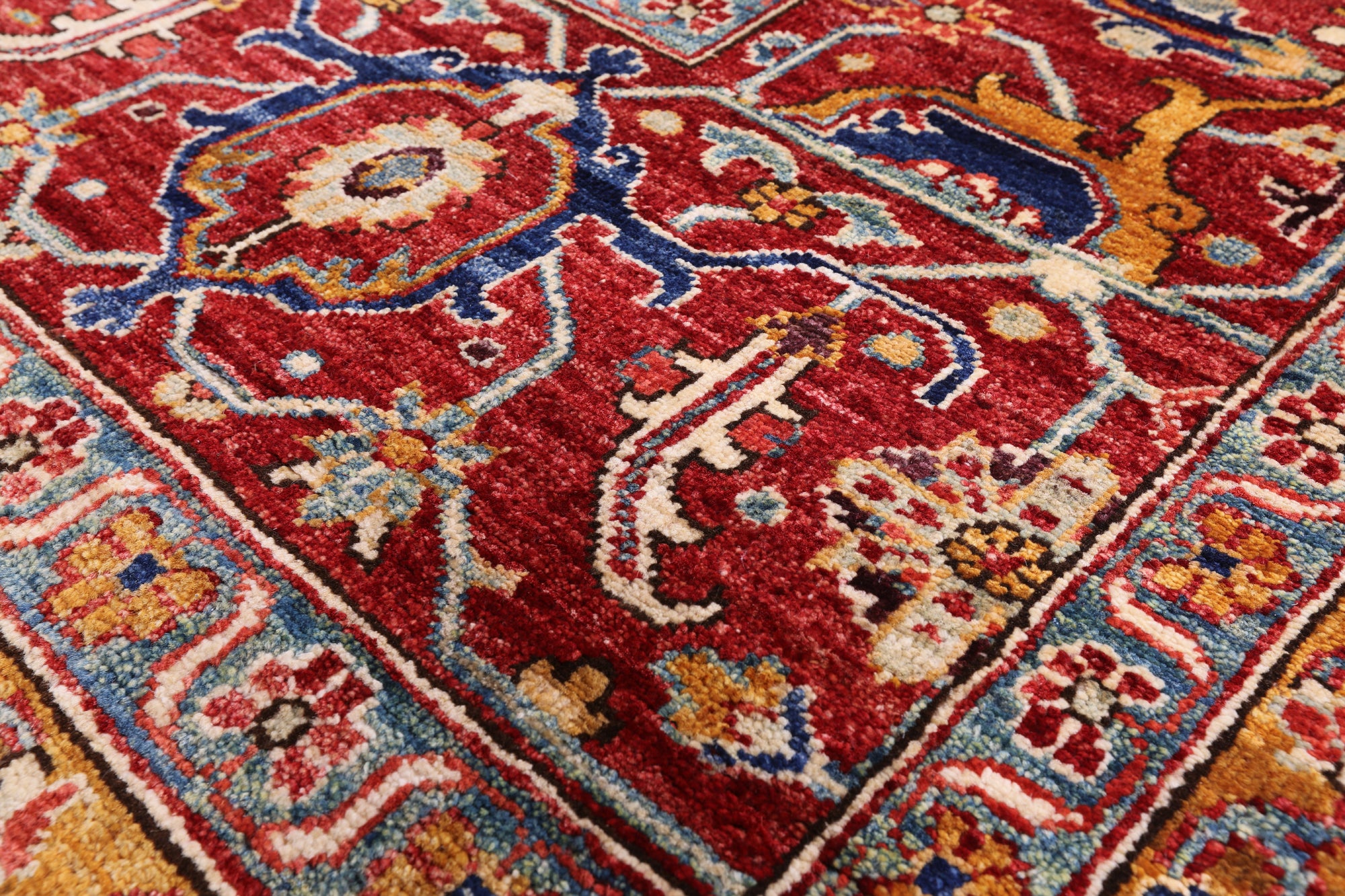 Blue Persian Fine Serapi Hand Knotted Wool Rug - 9' 10" X 13' 7" - Golden Nile
