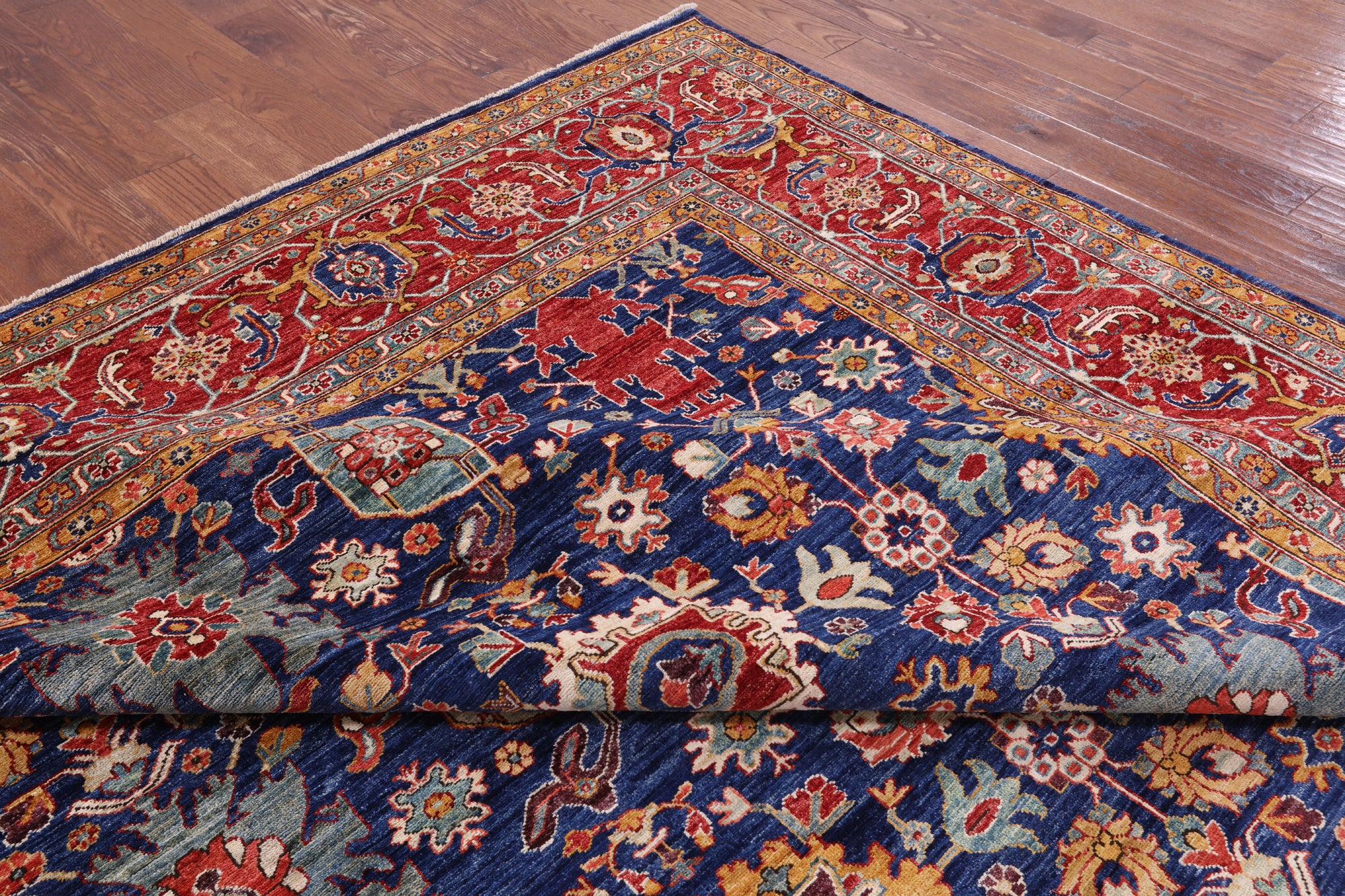 Blue Persian Fine Serapi Hand Knotted Wool Rug - 9' 10" X 13' 7" - Golden Nile