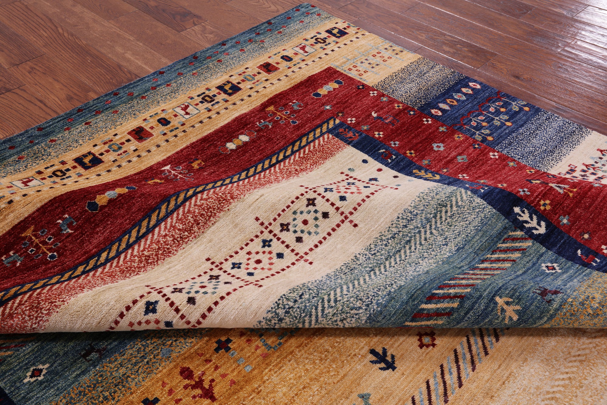 Tribal Persian Gabbeh Handmade Wool Rug - 8' 2" X 9' 7" - Golden Nile