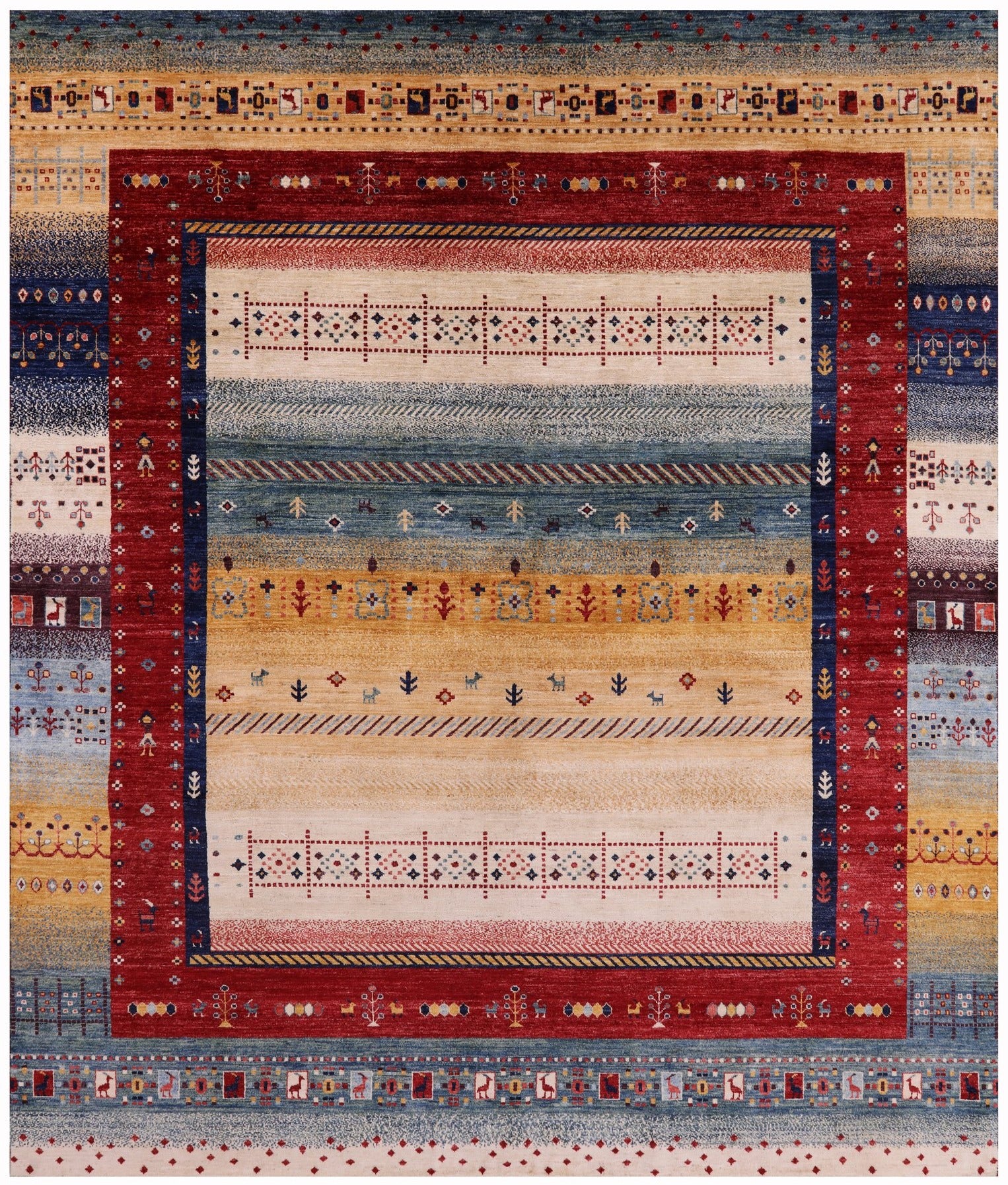 Tribal Persian Gabbeh Handmade Wool Rug - 8' 2" X 9' 7" - Golden Nile