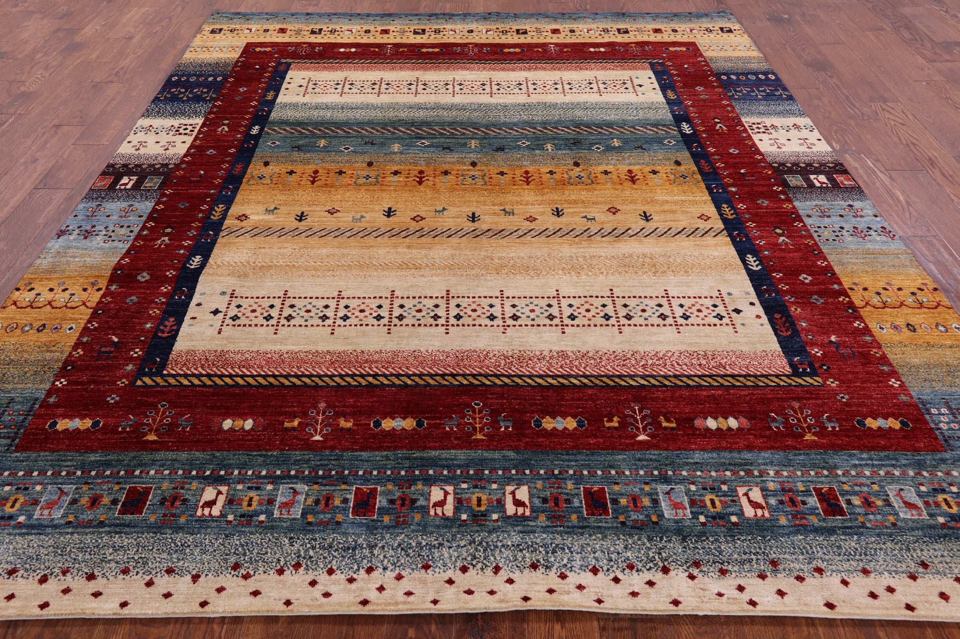 Tribal Persian Gabbeh Handmade Wool Rug - 8' 2" X 9' 7" - Golden Nile