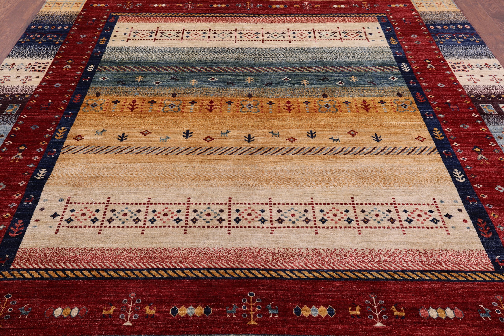 Tribal Persian Gabbeh Handmade Wool Rug - 8' 2" X 9' 7" - Golden Nile