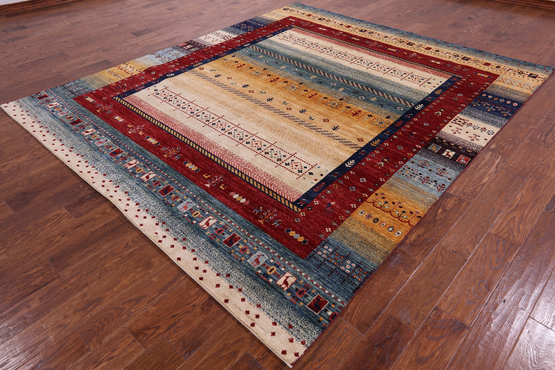 Tribal Persian Gabbeh Handmade Wool Rug - 8' 2" X 9' 7" - Golden Nile