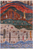 Tribal Persian Gabbeh Handmade Wool Rug - 4' 0" X 5' 9" - Golden Nile