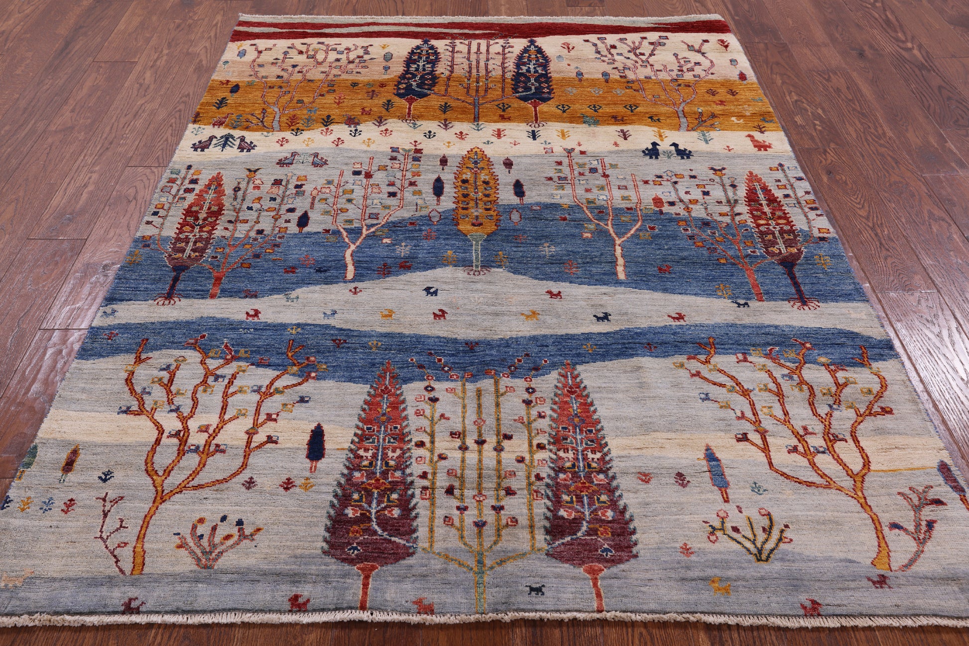 Tribal Persian Gabbeh Hand Knotted Wool Rug - 5' 0" X 6' 6" - Golden Nile