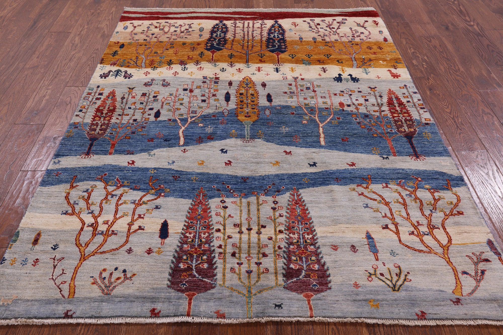 Tribal Persian Gabbeh Hand Knotted Wool Rug - 5' 0" X 6' 6" - Golden Nile